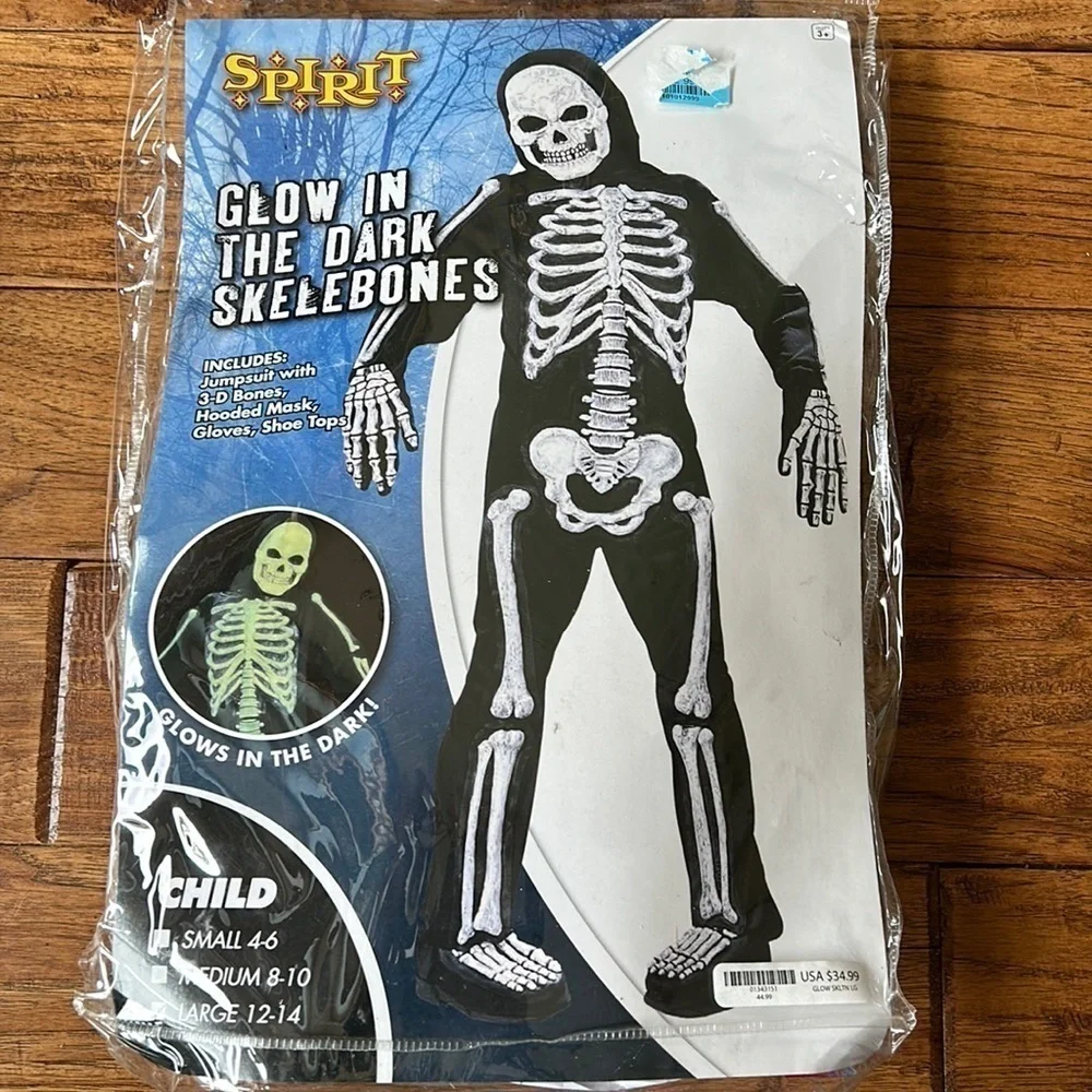 Spirit Halloween Kids Glow in the Dark Skelebones Skeleton Costume Size Large